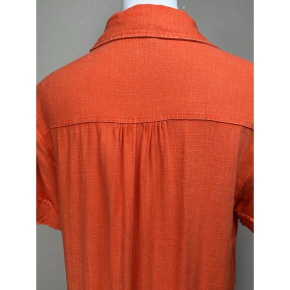 Umgee Anthropology Tunic Dress L Linen Blend V-Neck Short Sleeve Raw Frayed Hem - Picture 11 of 16